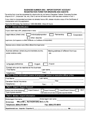 Import/Export Account Registration Form for Brokers and Agents