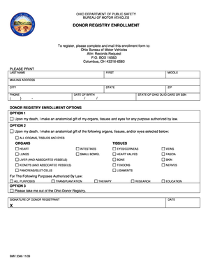 Ohio Donor Registry Enrollment Form