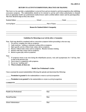 Concussion Return to Activity Form