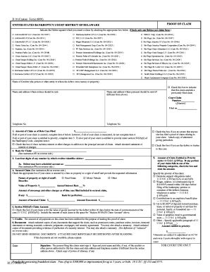 US Bankruptcy Court Proof of Claim Form