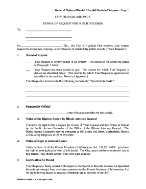 General Notice of Denial Partial Denial of Request