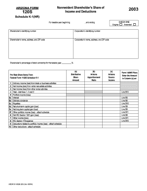 Arizona Nonresident Shareholder's Schedule K-1(NR) Form