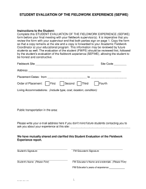 Student Evaluation of Fieldwork Experience
