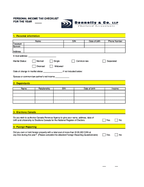 Canada Personal Income Tax Checklist