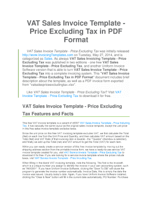 VAT Sales Invoice Template Price Excluding Tax in PDF Format VAT Sales Invoice Template Price Excluding Tax was initially released http://www