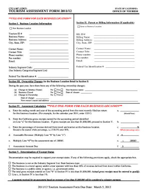 California Tourism Assessment Form 2011/12