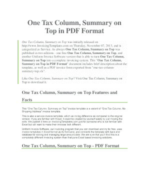 One Tax Column Summary on Top in PDF Format