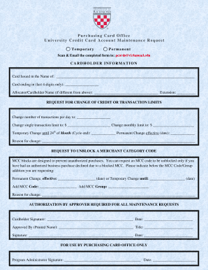University Credit Card Account Maintenance Request
