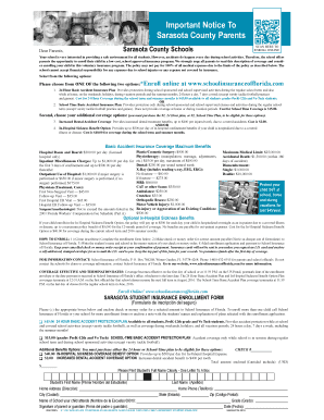 Sarasota Student Insurance Enrollment Form