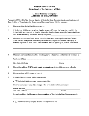 North Carolina LLC Articles of Organization