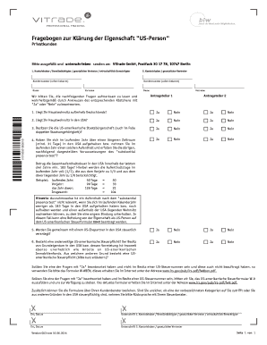 Fragebogen zur Klärung der Eigenschaft "US-Person"
