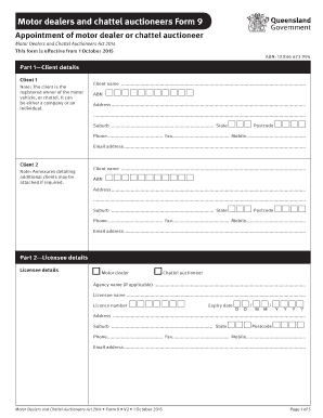 Motor Dealers and Chattel Auctioneers Appointment Form