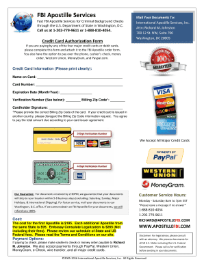FBI Apostille Credit Card Authorization Form