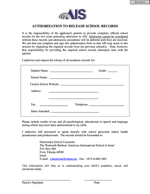 Authorization to Release School Records