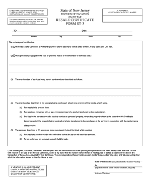 New Jersey Resale Certificate Form ST-3
