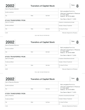 Wisconsin Transfers of Capital Stock Form 8