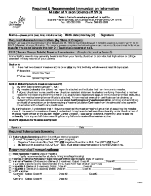 Oregon Measles Immunization Form