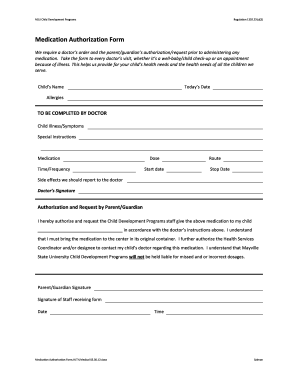 Child Medication Authorization Form
