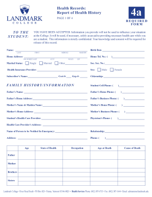Health Records Report of Health History Form
