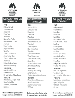Holiday Donation Shopping List
