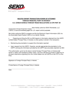 Routed Export Transaction Power of Attorney