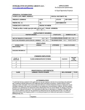 Integrative Staffing Group Employment Application