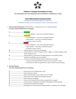 Asthma Multi-Disciplinary Discharge Checklist