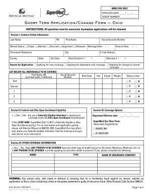Ohio Short Term Health Insurance Application