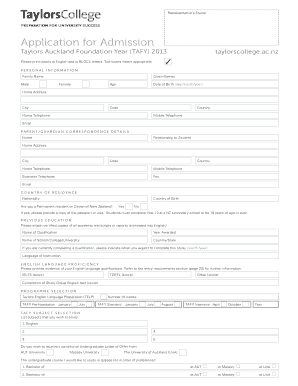 Taylors College TAFY Application Form