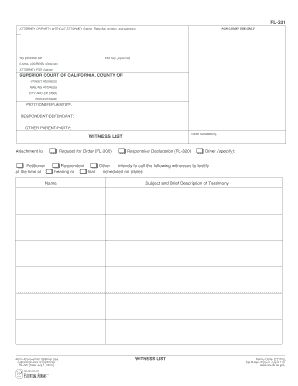California Witness List Form