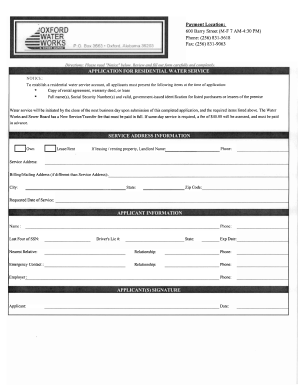 Residential Water Service Application