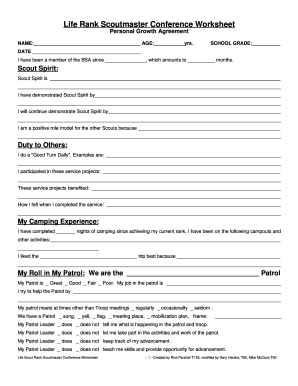 Life Scout Rank Scoutmaster Conference Worksheet