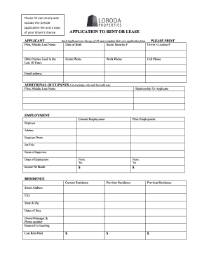 Application to Rent or Lease
