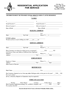 Residential Gas Service Application