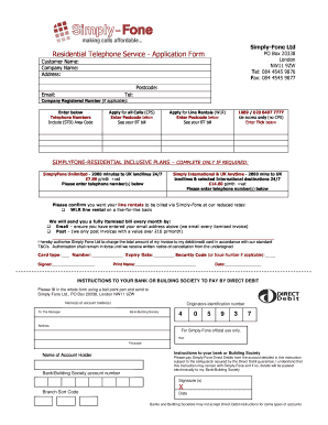 Residential Telephone Service Application Form