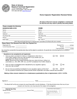 Arizona Home Inspector Registration Renewal Notice