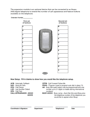 Avaya 2420 Telephone Expansion Module Setup Form