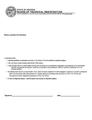 Arizona Registration/Certification Inactivation Form