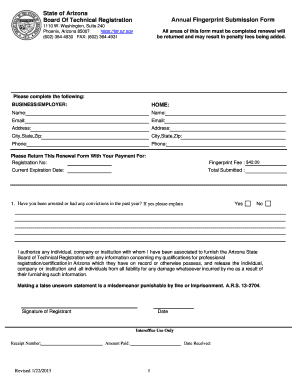 Arizona Annual Fingerprint Submission Form