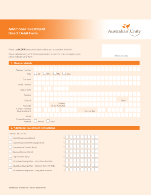 Australian Unity Additional Investment Direct Debit Form