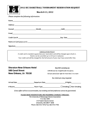 2012 SEC Basketball Tournament Reservation Request