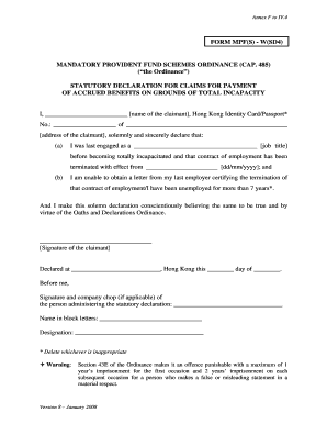 Statutory Declaration for Accrued Benefits Claim