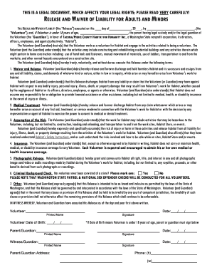 Release and Waiver of Liability for Volunteers
