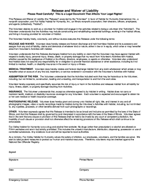 Habitat for Humanity Volunteer Waiver