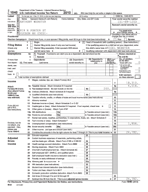 2010 US Individual Income Tax Return Form 1040