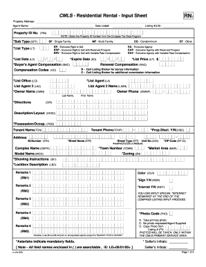 Residential Rental Input Sheet RN1