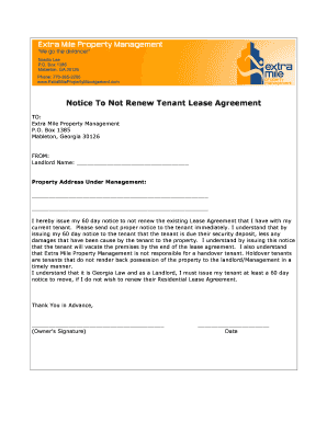 Notice To Not Renew Tenant Lease Agreement