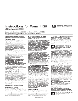 IRS Form 1139 Instructions