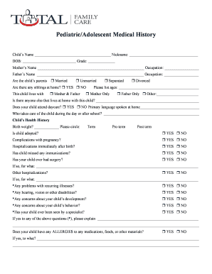 Pediatric Medical History Form