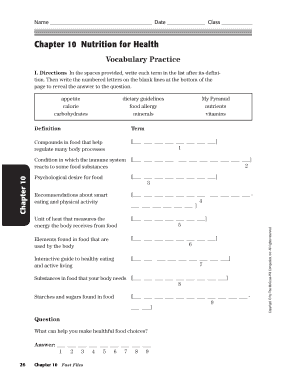 Nutrition Vocabulary Practice Worksheet
